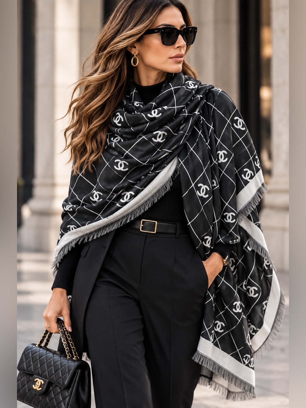 NWT Oversized Reversible Shawl – Black & White
